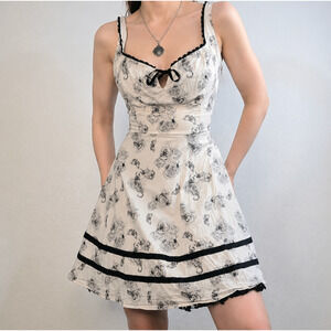 Hot Topic Corset Back Dress Goth Coquette Mini Dress Lace Up Back Floral Medium